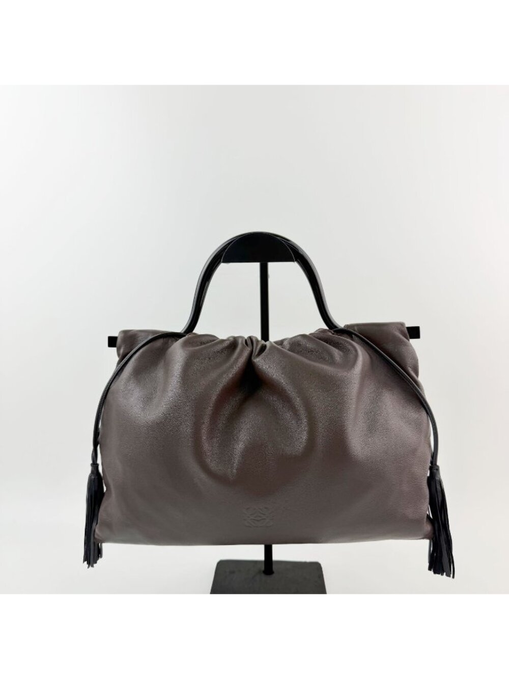 Loewe Gathered Tassel Hard Handle Handbag Leather Brown Vintage